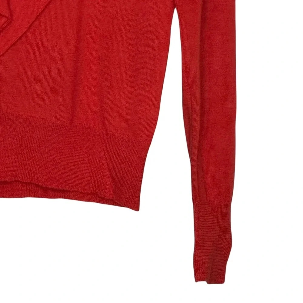 Women’s J Crew Size XXS Orange Merino Wool Lightweight Bow Front V-Neck Sweater